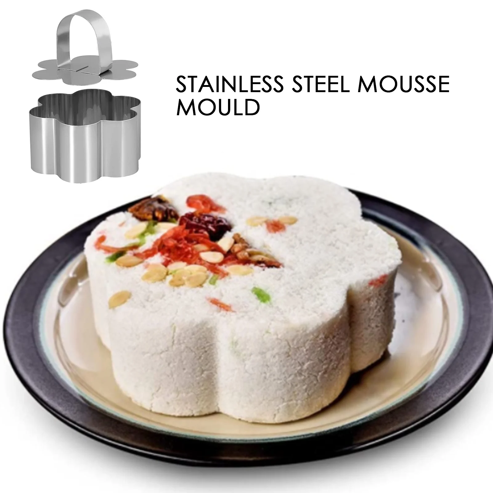 

4pcs Flower-Shape Small Ring Molds for Baking Stainless Steel Ring Mold with Pusher Professional Pastry Mousse for Baking