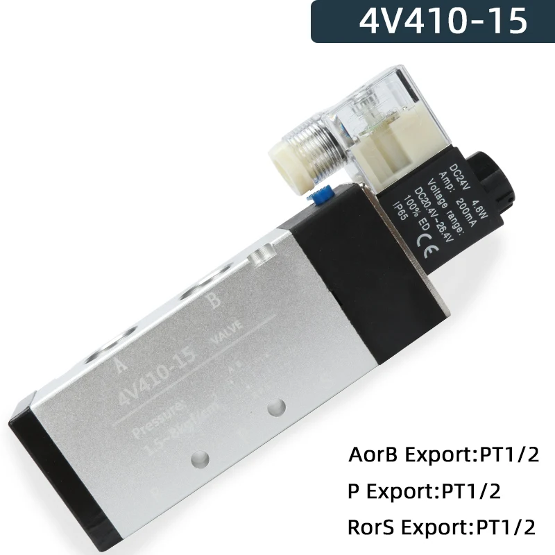 Pneumatic Valve Electric Solenoid 4v410-15 Control Air Gas Magnetic 5 Way 2 Position DC12V 24V AC110V 220V Coil Volt |