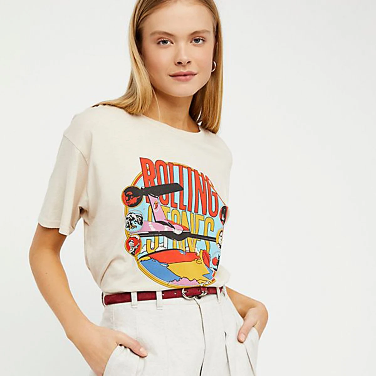 Супершикарные бежевые Винтажные Футболки с графическим рисунком Женская