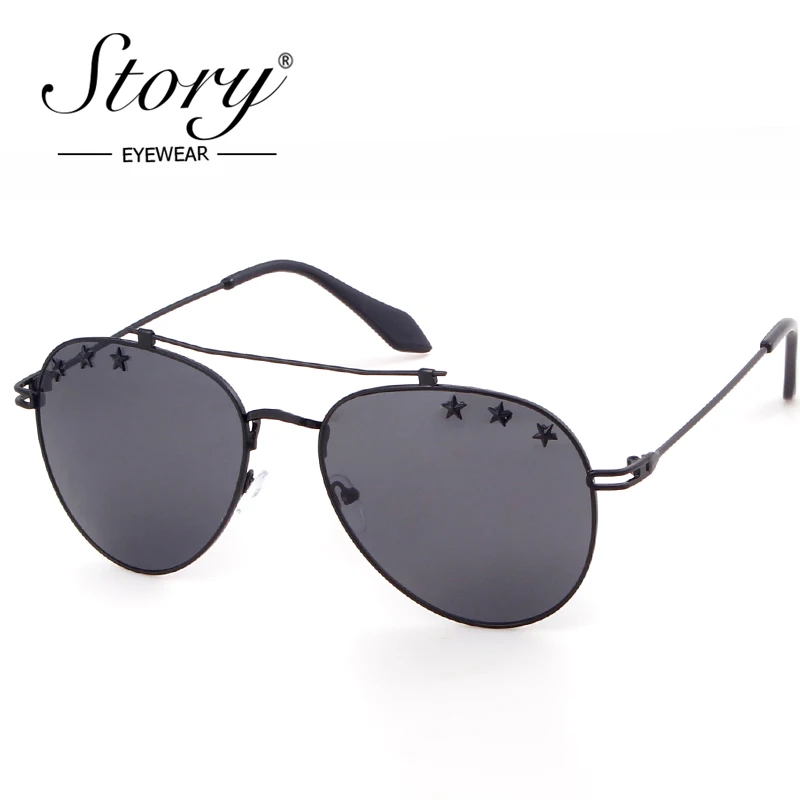 Солнечные очки авиаторы STORY 2018 модные солнцезащитные со звездами женские черные