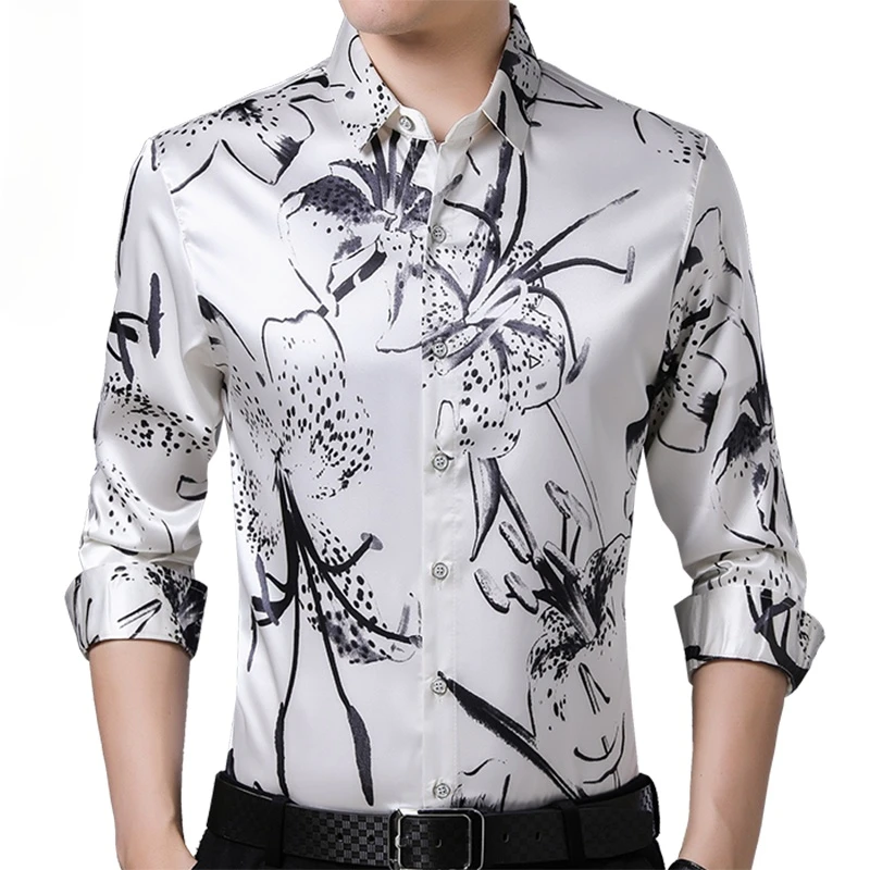 

2021 Brand Long Sleeve Men Social Shirt Spring Streetwear Casual Floral Shirts Dress Mens Slim Regular Fit Clothes Fashions