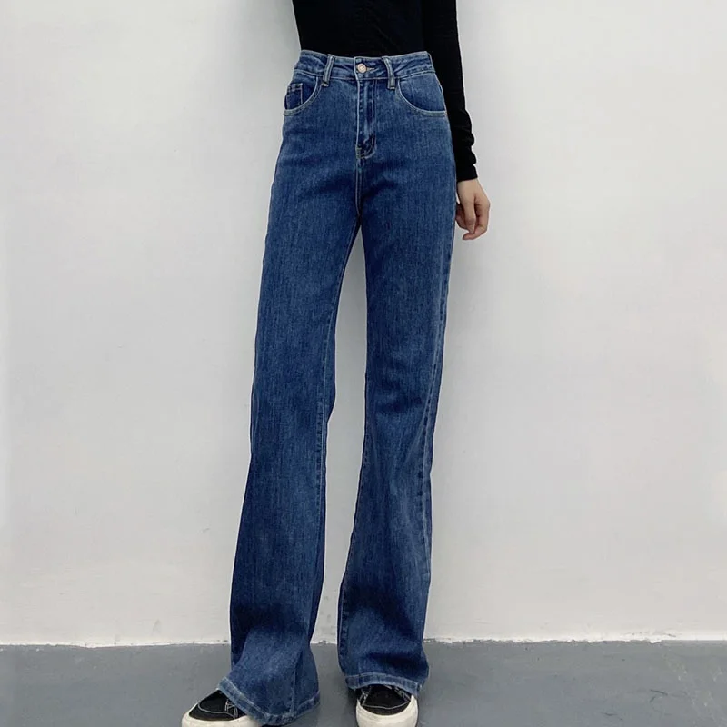 

Women High Waist Flared Jeans Autumn Bell Bottom Ladies Denim Pants Regular Vintage Casual Female Long Trousers
