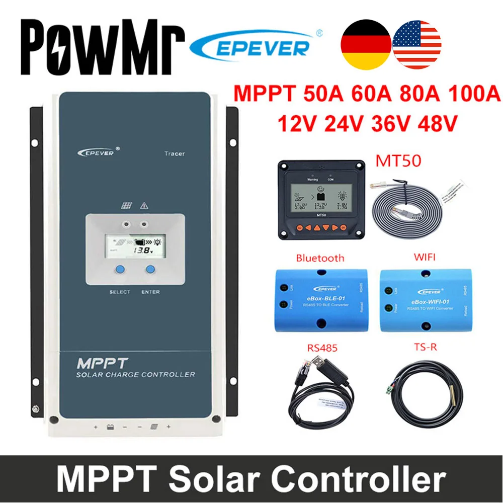 

EPEVER MPPT Solar Charge Controller 100A 80A 60A 50A Tracer Set Solar Panel 12V 24V 36V 48V Auto Solar Battery Charger Regulator