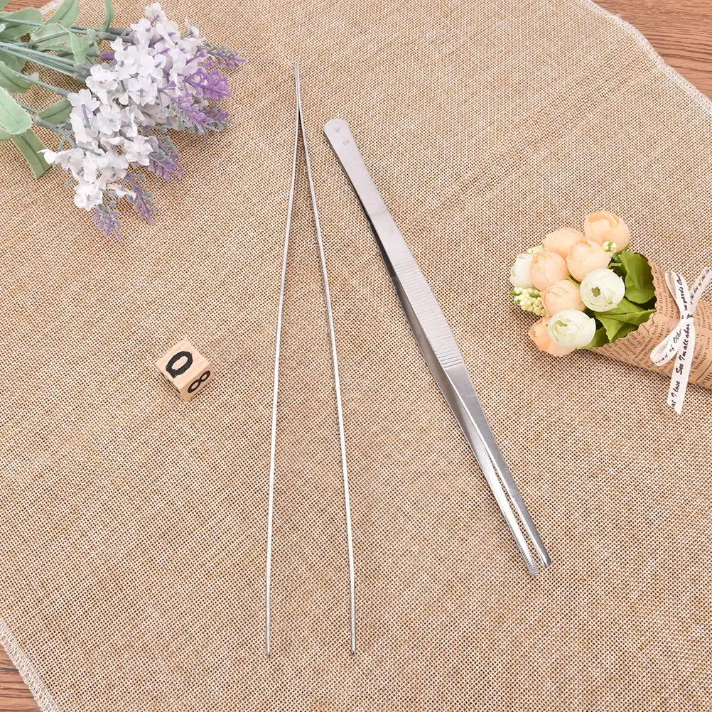 

Stainless Steel Medical tweezers barbecue clip 12.5-30cm Dental Precision Long Straight Forceps BBQ safety consumption