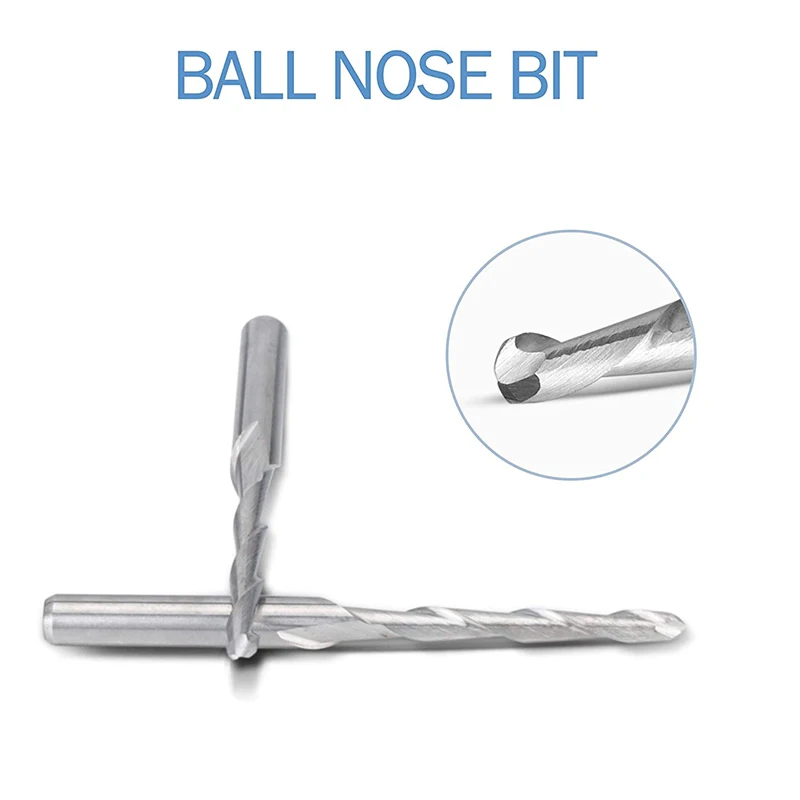 10Pcs CNC Router Bit 2mm Ball Nose End Mill 2-Flute Spiral Upcut Milling Cutter Engraving Carving Tool Set | Инструменты