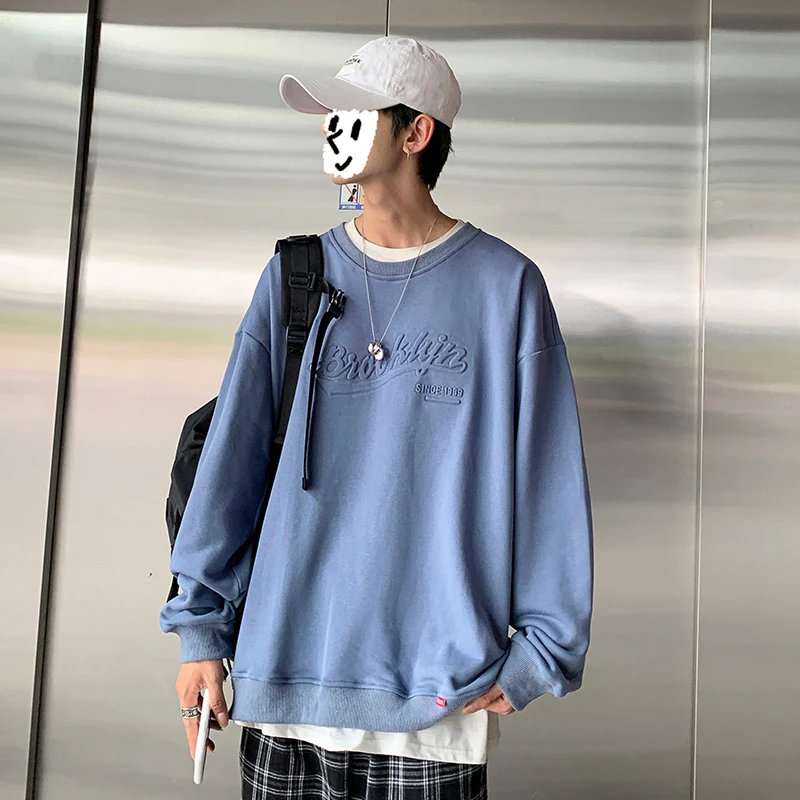 

2021 New Casual O-Neck Solid Sweatshirt Mens Autumn Spring Hip Hop Streetwear Male High Street Pullover Hoodies Tops Fashion