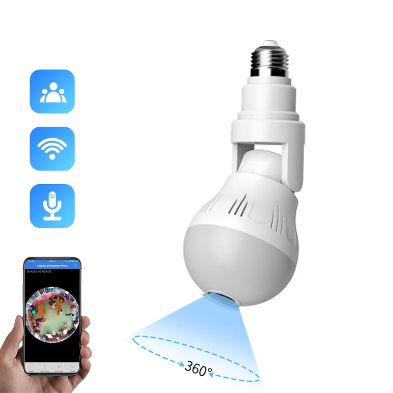 360 ° панорамный светильник лампочка Камера Беспроводной сети Wi Fi домашней