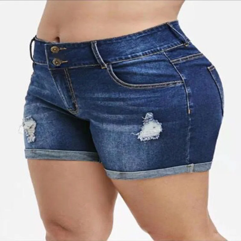 

Storyever Summer Aesthetic Casual Women's High Elastic Ripped Zipper Denim Shorts Lift Hips Skinny Streetwear Plus Size