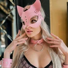 Сексуальная розовая кожаная маска кошки БДСМ фетиш маска кошки Косплей лицо голова черная маска на Хэллоуин вечевечерние маскарадный шар необычная Вечерние