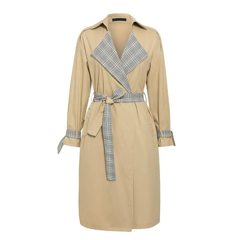 Куркума элегантный Тренч хаки Пальто осеннее зимнее пальто женское повседневное