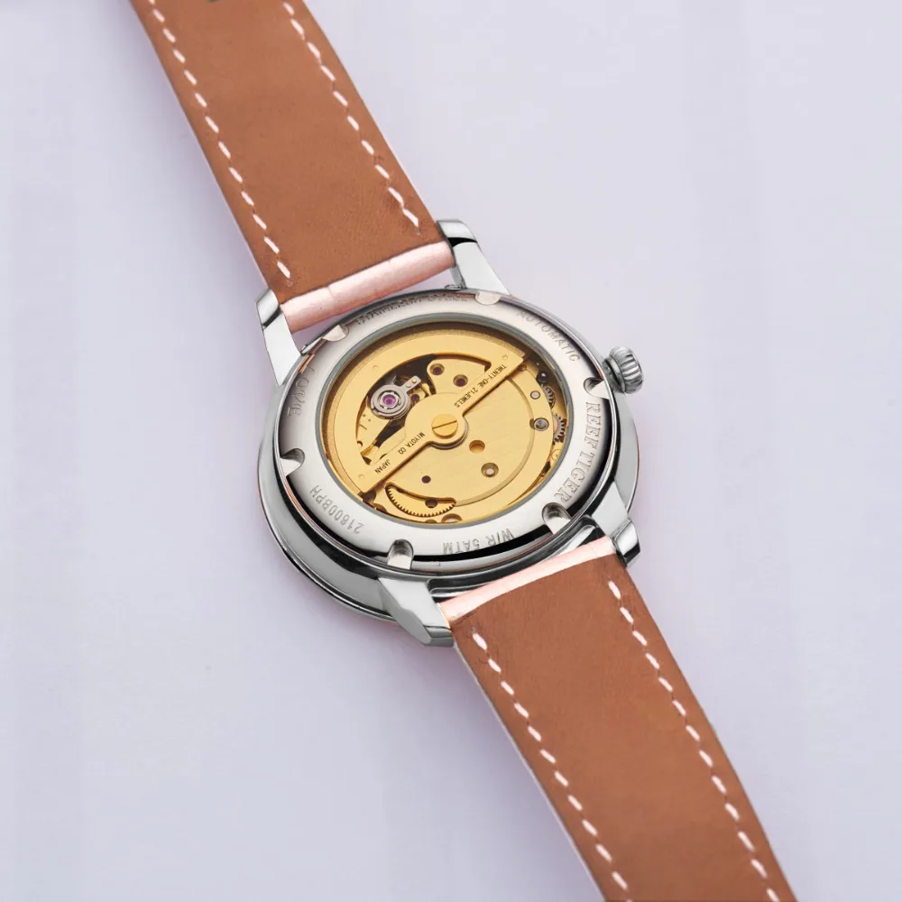 

Reef Tiger/RT Top Brand Women Pink Dial Genuine Leather Strap Watches Mechanical Analog Watches relogio feminino RGA1582