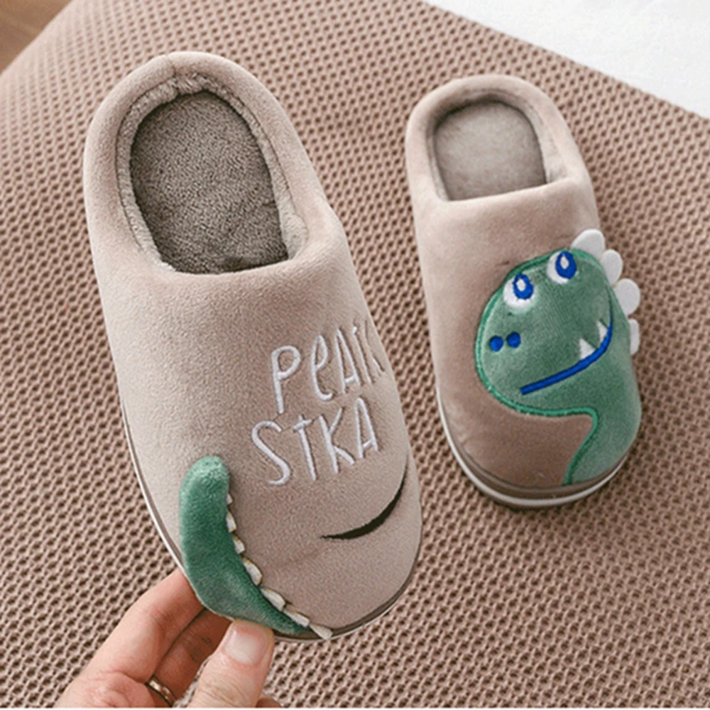 Женские зимние теплые тапочки из флока с мультяшным динозавром большие размеры 33