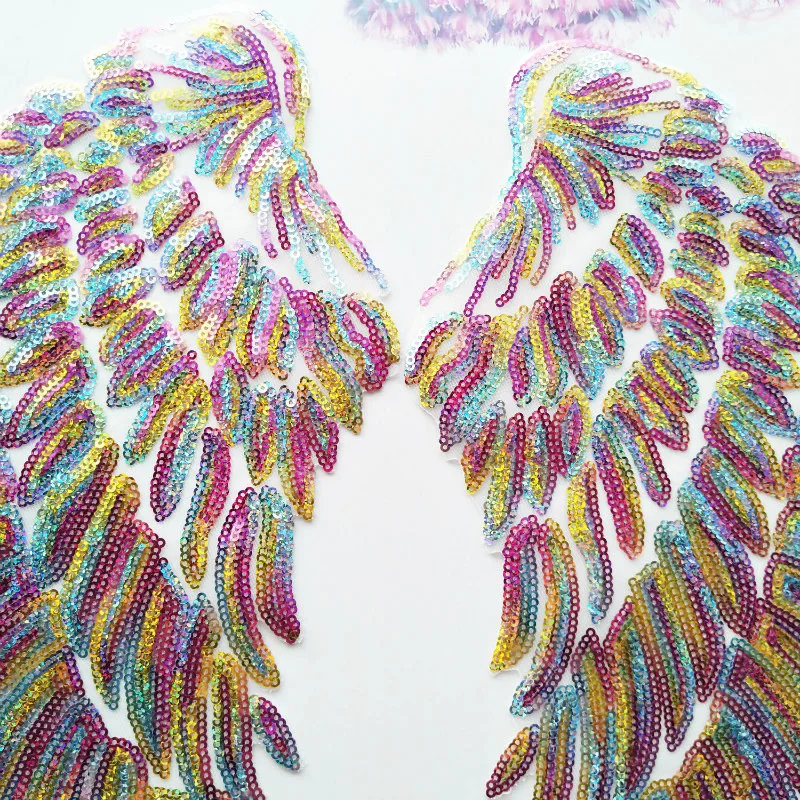 2 звёздочки красочные вышитые аппликации в виде крыльев патчи с блестками для