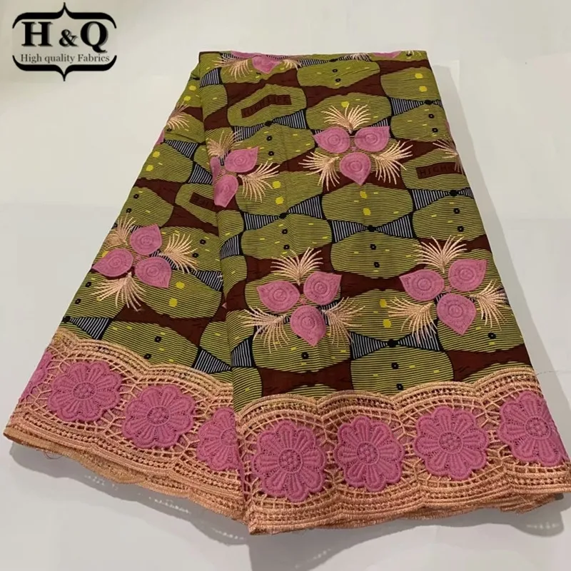 

H&Q prevalent african batik lace wax fabric 100% cotton embroidery 6 yards/pcs nigerian guipure lace water soluble fabrics H0934
