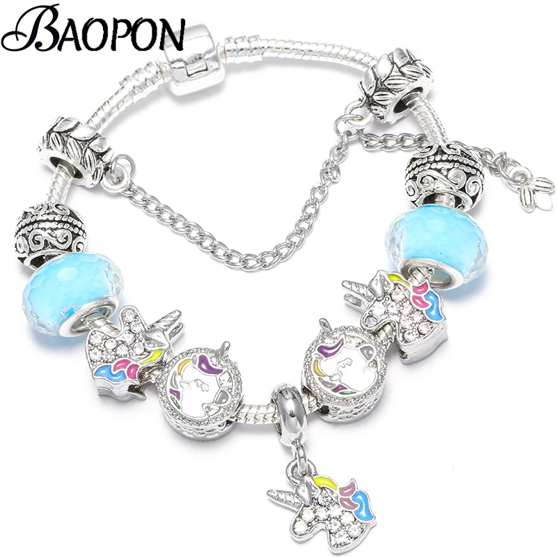 2019 Новый серебряный браслет с Микки бусинами для женщин со змеиной цепочкой