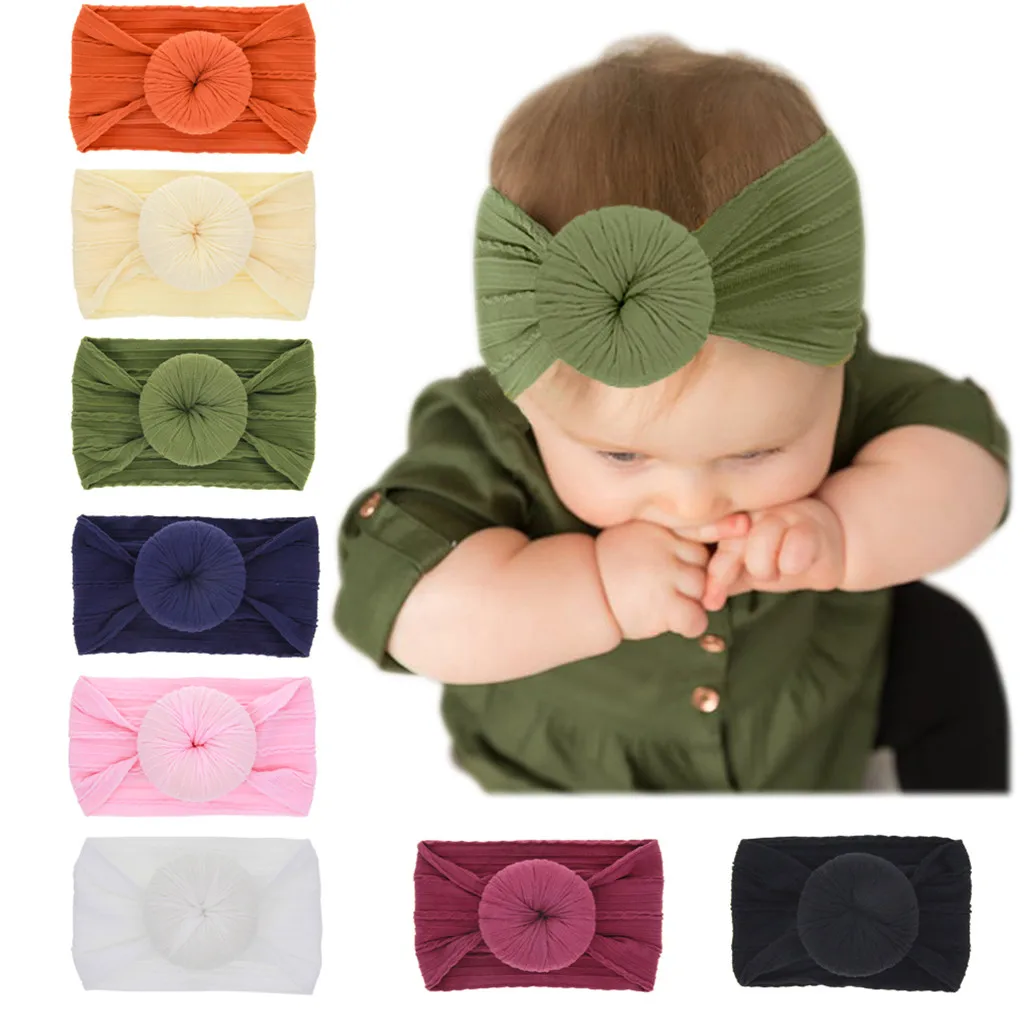Ободок для волос с бантом новорожденных девочек однотонная нейлоновая Милая