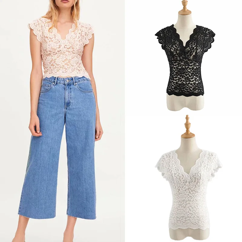 Женский кружевной топ с V образным вырезом|Майки| |