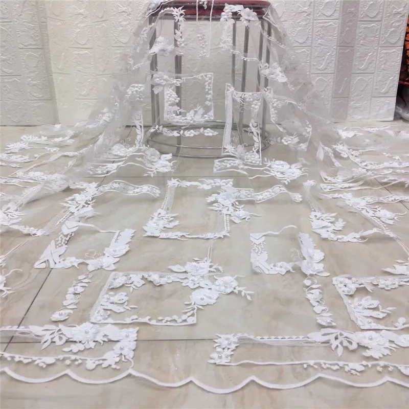 3D цветок новейшее высокое качество белый Африканский Бисер Тюль кружевная ткань