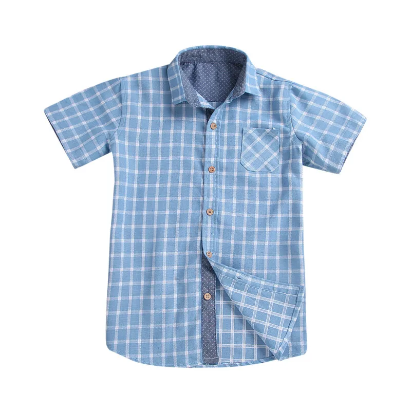 Детская клетчатая футболка для маленьких мальчиков детская белая синяя красивая