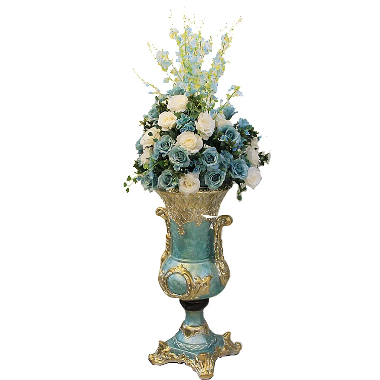 

TT Blue Living Room Floor Vase Floral Set High Artificial Flower Hallway Dried Flower Flower Arrangement Home Decoration