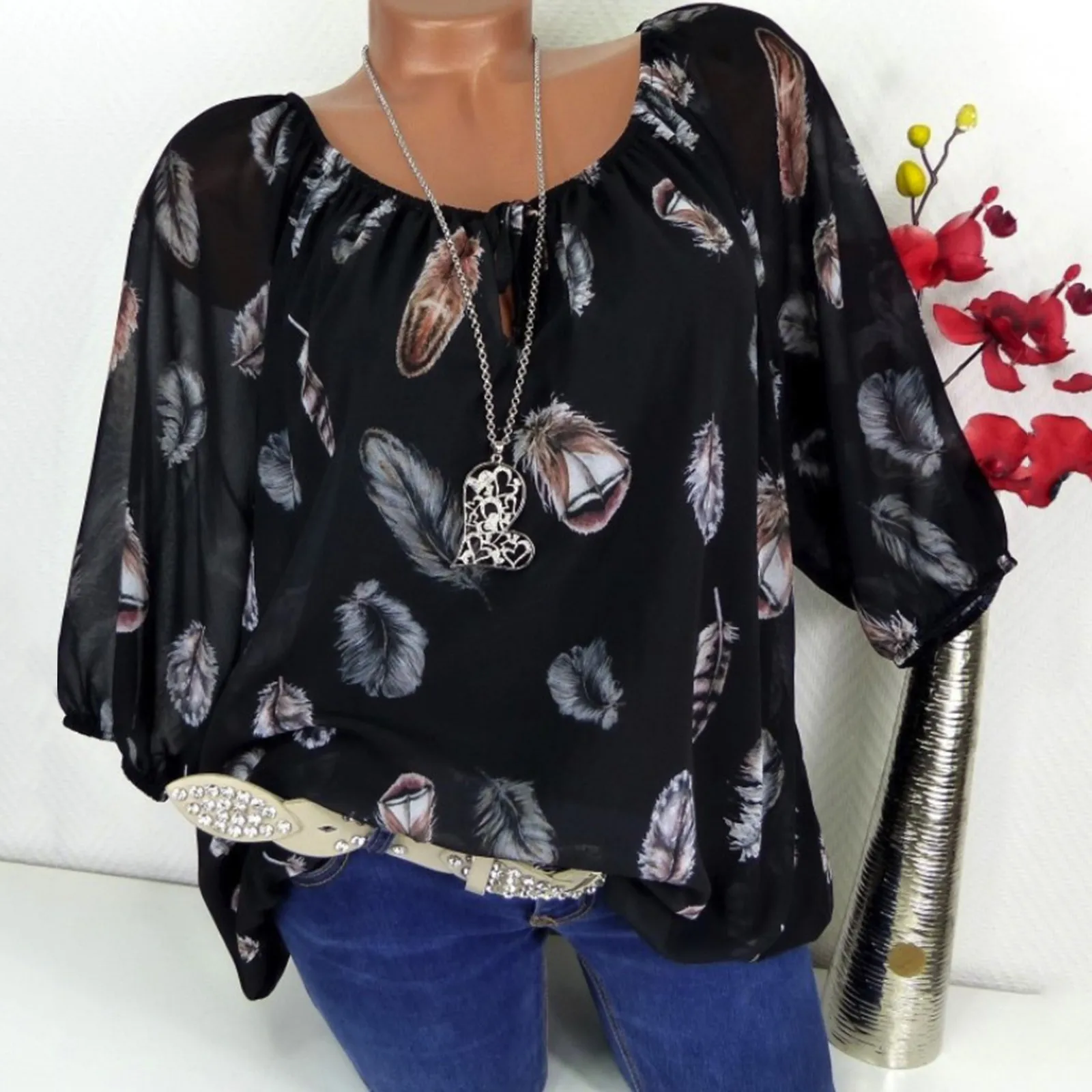 Блузка женская шифоновая с коротким рукавом и V-образным вырезом | Женская одежда