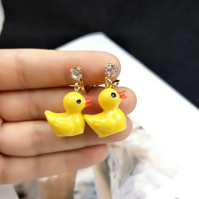 Super Cute Mini Yellow Duck Drop Dangle Earrings No Piercing Small Animals Clip On For Kid Fashion Jewelry | Украшения и