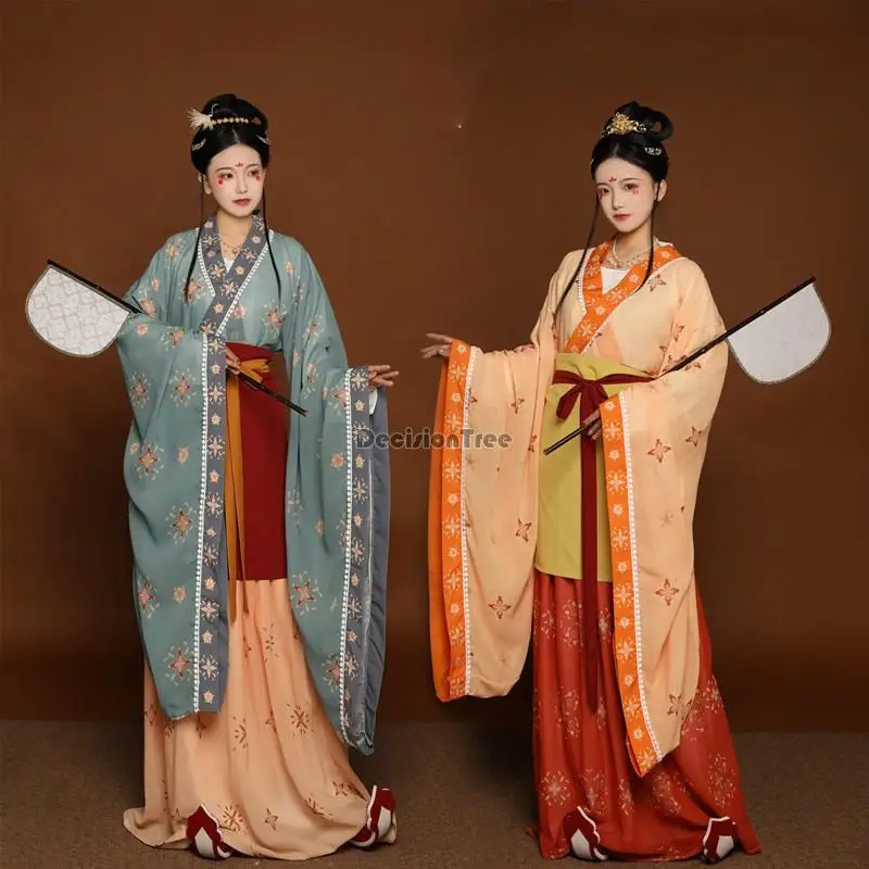 

2023 chinese hanfu dress wei jin dynasty big sleeve floral printing design folk dance hanfu ancient princess cosplay costume