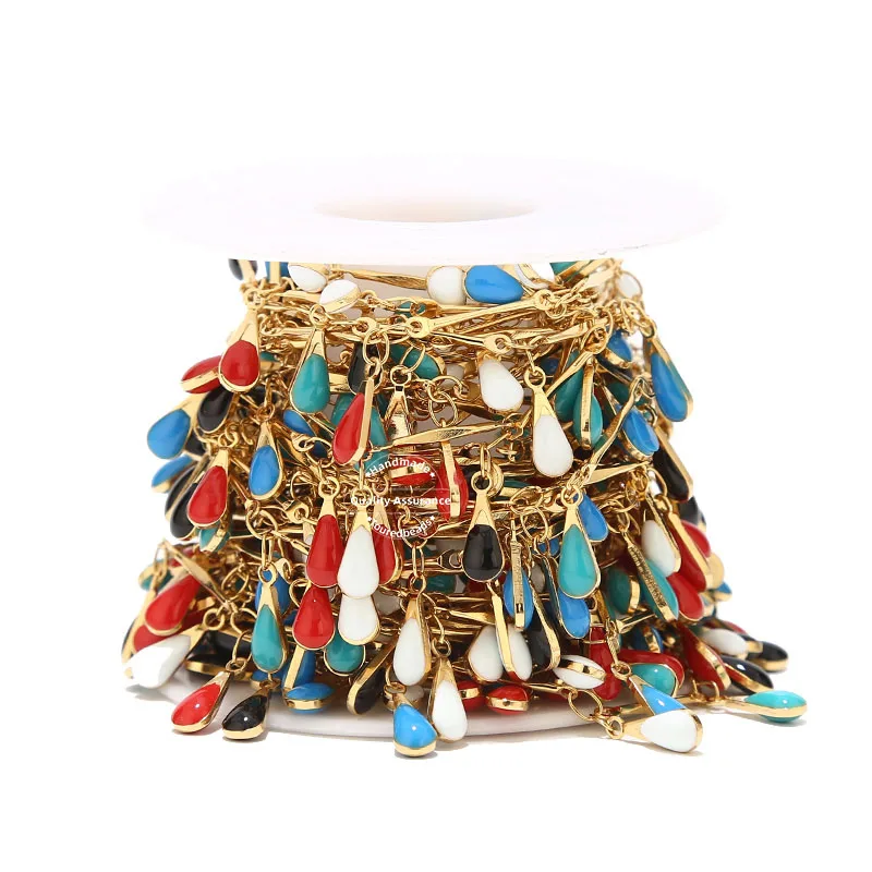 

1 Meter Stainless Steel Gold Muiti-color Enamel Teardrop Bar Chain for Women Necklace Making