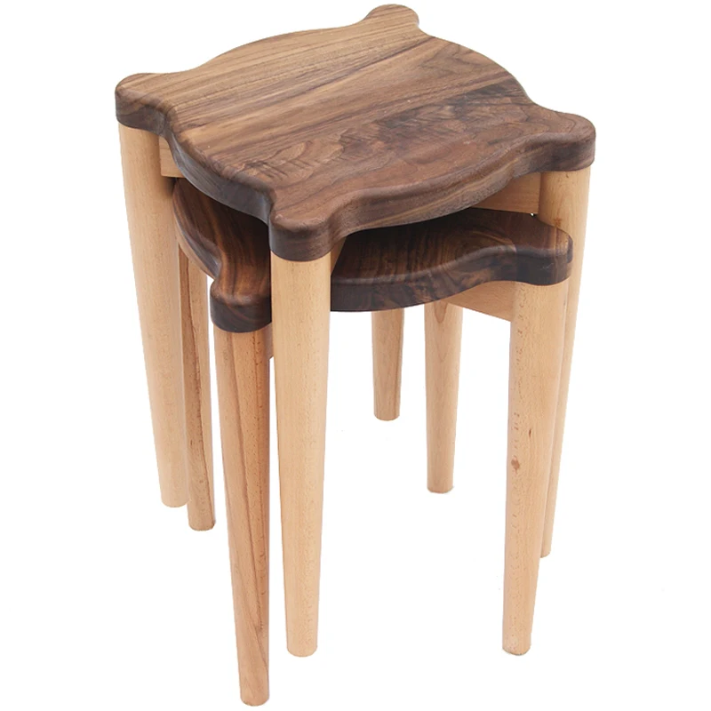 

Solid Wood Dining Room Low Stool Bench Stacked Wooden Stool Square Stool Table Stool Household Black Walnut Color Matching In No