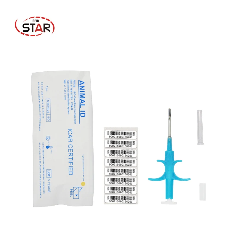 

30pc 1.25*7/2*12mm 134.2khz Pet Chip Animal Microchips Syringe FDX-B Icar Pig Fish dog Rfid Injector with Em4305