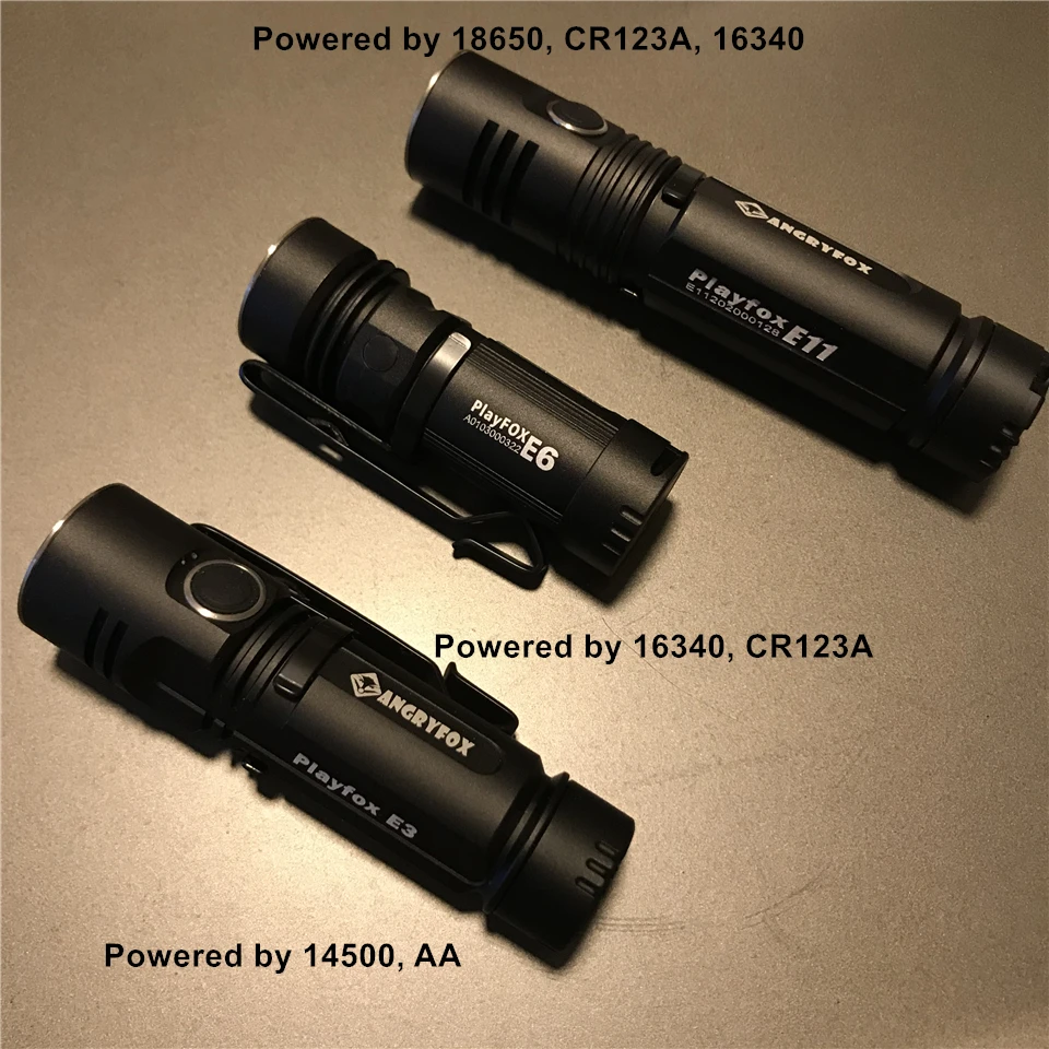 Angryfox E3 E6 E11 XML Cree светодиодный EDC вспышки светильник AA 16340 CR123 14500 18650 Батарея Отдых