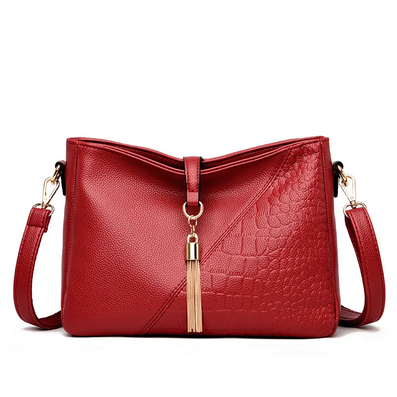 

Soft leather mother bag middle-aged bag female bag 2020 new fashion tassel shoulder bag pu leather ladies slung bag