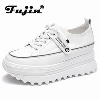 fujin 5 5cm genuine leather platform wedge shoes chunky sneaker white casual shoes comfortable breathable spring autumn shoes