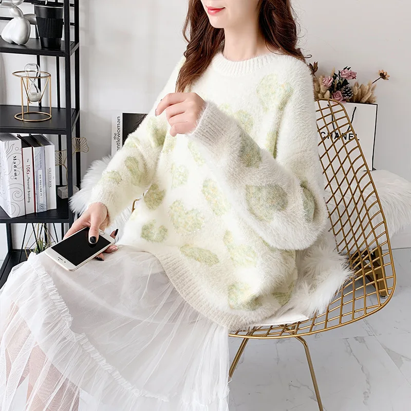 Woman Thicker Sweater 2019 Winter New C.h.i.c Women's Korean Maiden Sweet Cute Japanese Heart Beading Short Pullover Loose Warm | Женская