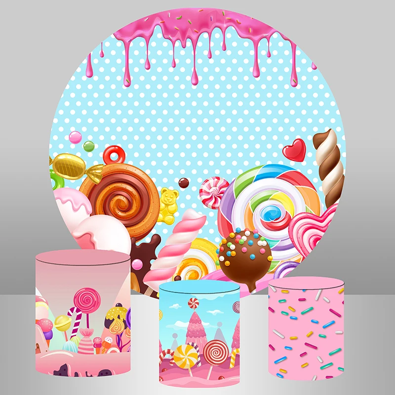 Пончик Candyland Baby Shower круглый фон Обложка Новорожденный первый день рождения