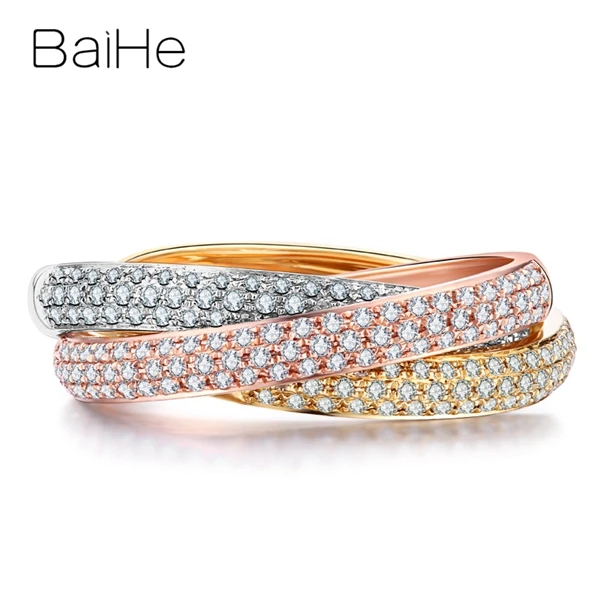 BAIHE, 18 карат, белый+ желтый+ розовое золото, сертифицировано, всего 0.58ct, Круглый, с натуральными бриллиантами, для женщин, свадьба, модный, хорошее ювелирное изделие, подарочное кольцо