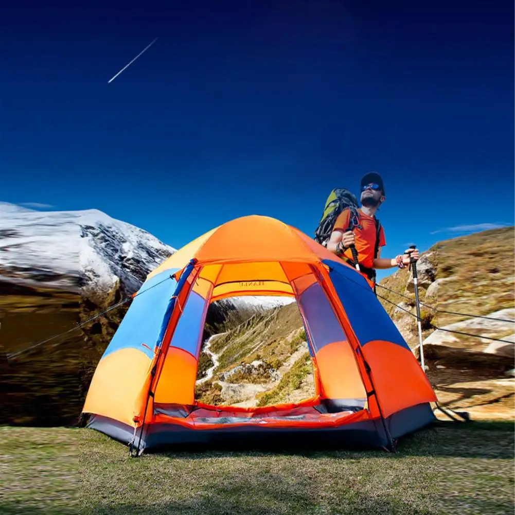

3.8kg 3-4 Person Tents Double-layer Hexagon Camping Tent Automatic Instant Setup For Outdoor Camping Sun Shelter 210D Oxford