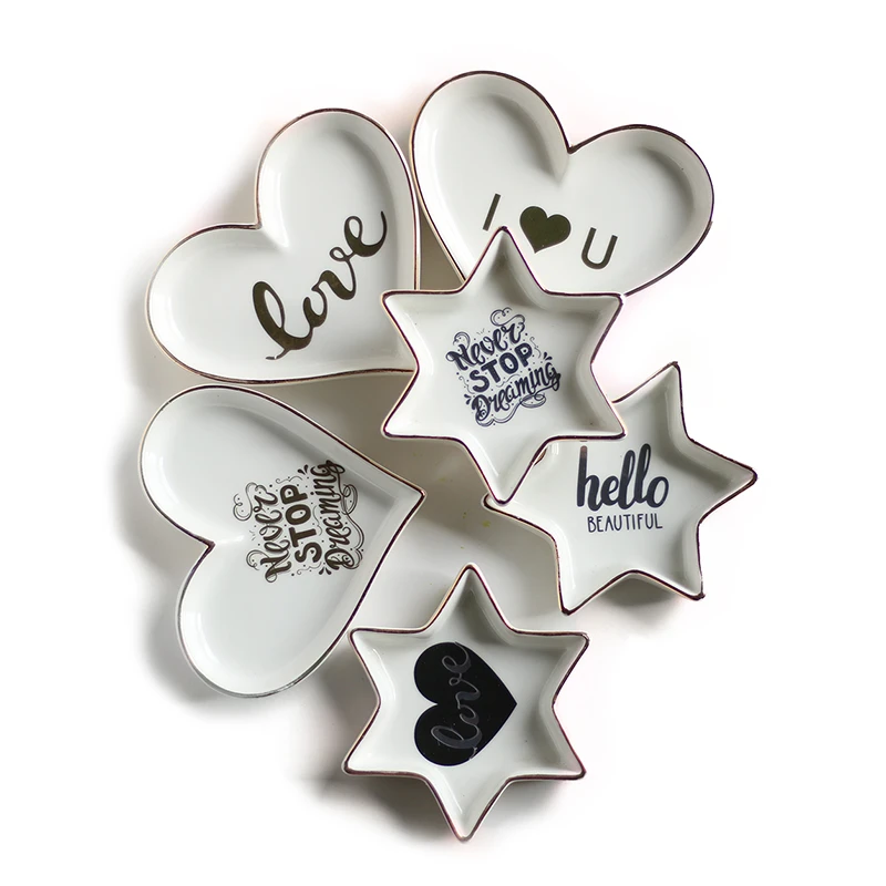 Скандинавская мини подставка для украшений фарфоровое блюдо с золотой оправой