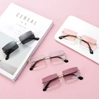 Солнцезащитные очки женские прямоугольные, без оправы, UV400, 2020