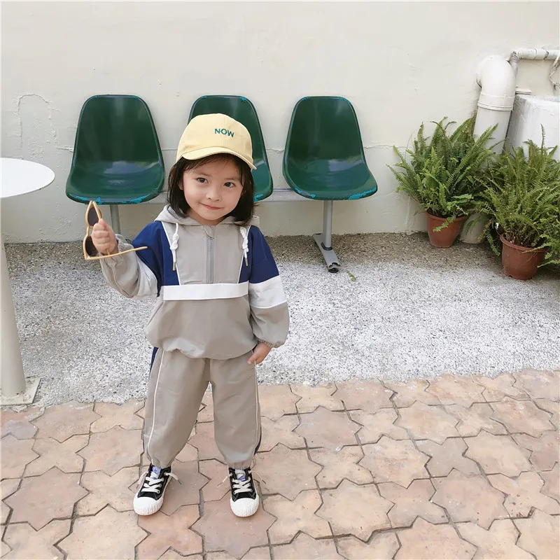 2019 Autumn New Arrival Korean style clothing sets matching colors hooded coat with long pants sports suit for girls and boys | Детская