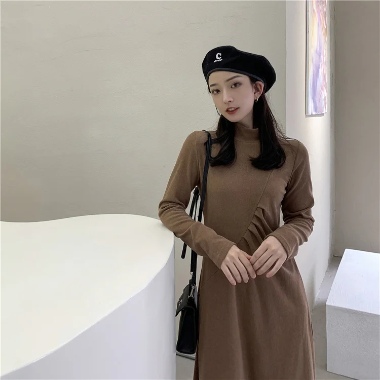 

Женское плиссированное платье-водолазка, осенне-зимнее облегающее платье выше колена в стиле ретро, модное платье Kio