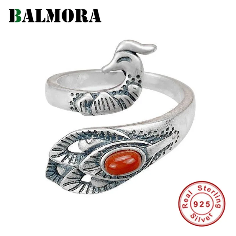 Женское кольцо из перьев павлина BALMORA 100% настоящего серебра 925 пробы с открытым