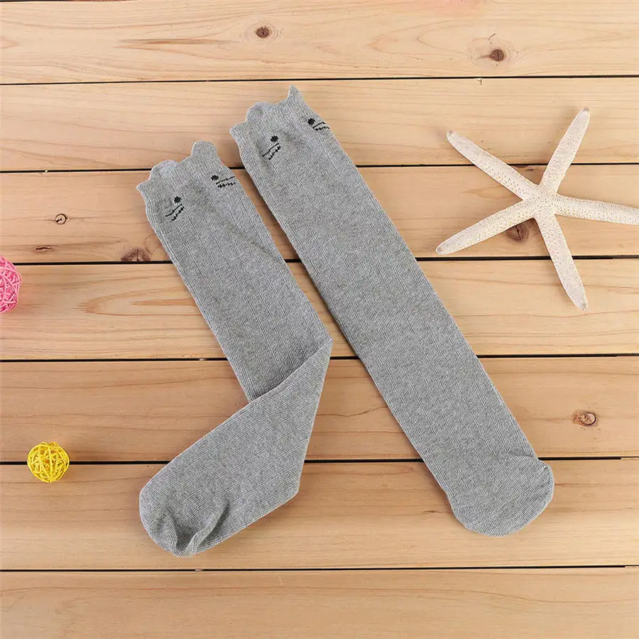 Модные Хлопковые гольфы с милым рисунком кота для маленьких девочек колготки