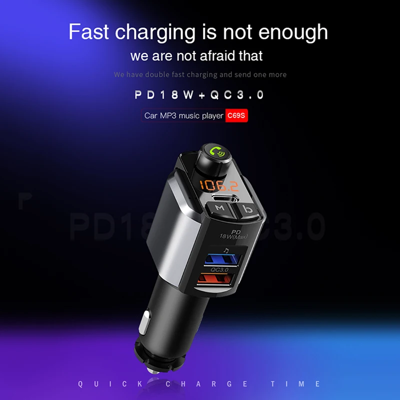 Автомобильный Bluetooth 5 0 автомобильный комплект 3USB PD QC3.0 быстрое зарядное