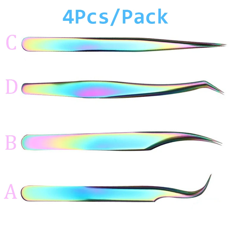 Новые 4 шт из нержавеющей стали красочные Прямые + изгиб Пинцет для наращивания