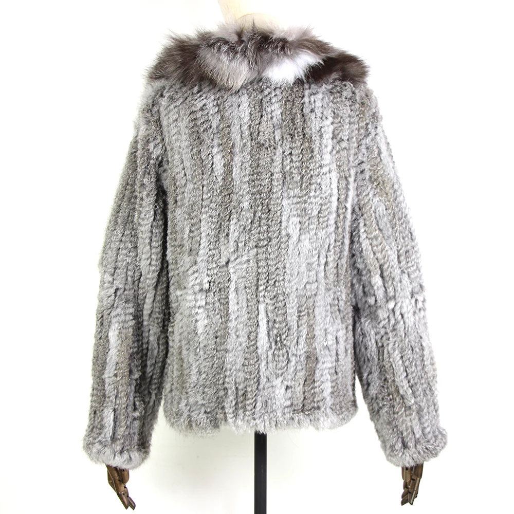 Женское зимнее трикотажное пальто Harppihop с воротником из лисьего меха|real rabbit fur