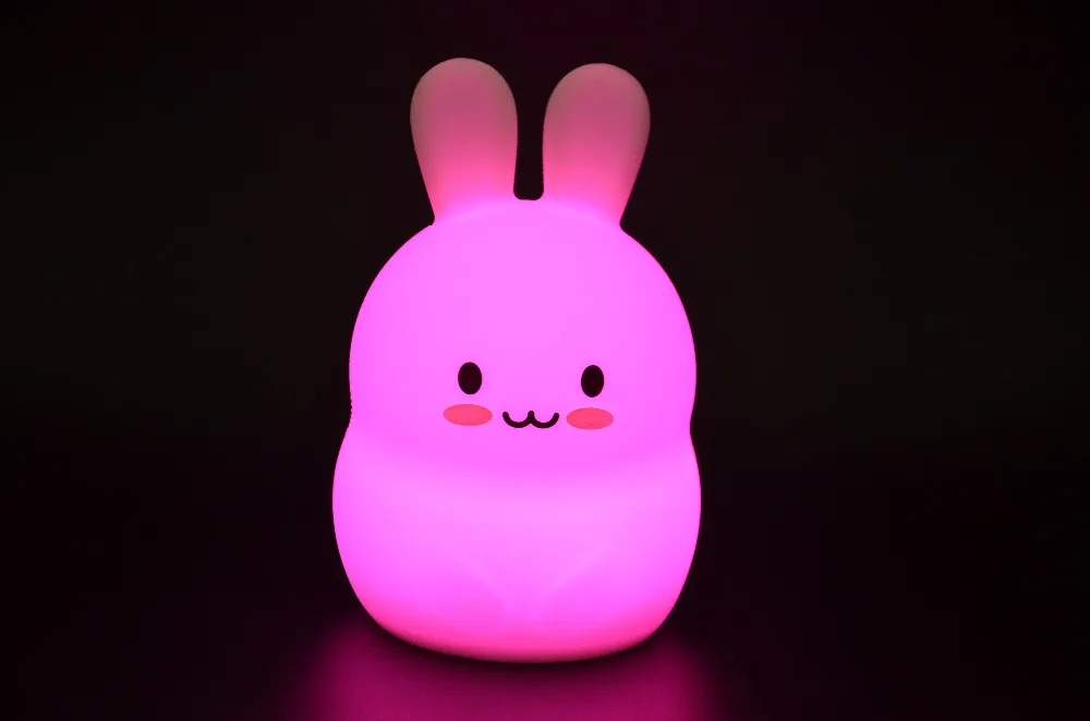 Мультфильм кролик светодиодный Ночной светильник сенсорный Сенсор 9 Цвета USB Батарея приведенный в действие силиконовые Ночники для Для детей подарок для ребенка