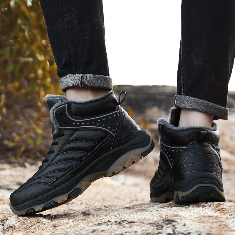 Классические мужские зимние ботильоны теплые ботинки из толстого плюша уличные