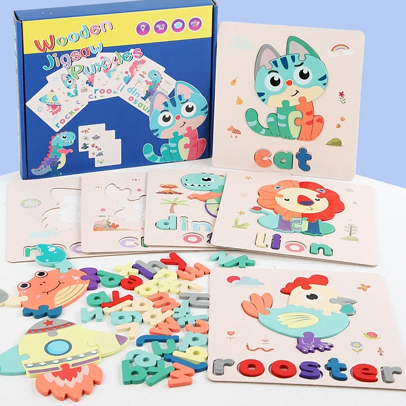 

Letters Spelling Word Game Puzzle Toys Children Wooden Letter Animal Matching Puzzle Toy Words Recognition for Kids