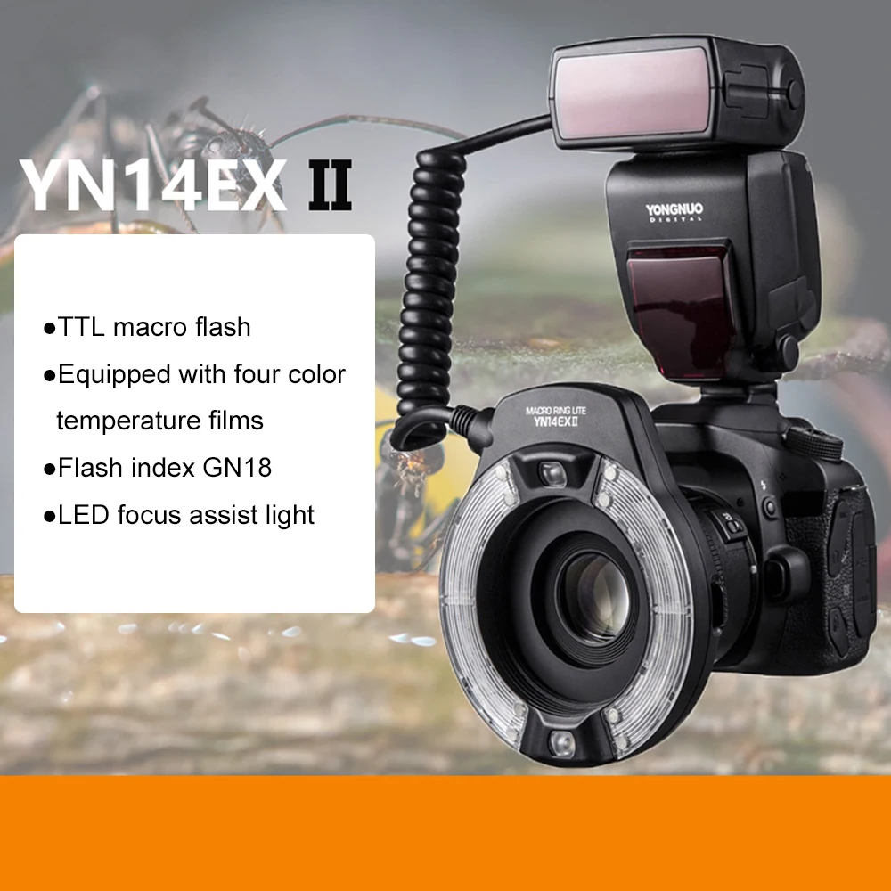 Кольцевая вспышка YongNuo YN-14EX YN14EX TTL для макросъемки с переходным кольцом Speedlite Canon